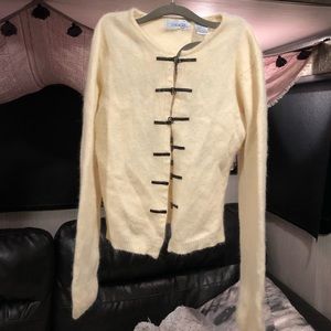Lamb wool and rabbit fur soft jacket with leather straps